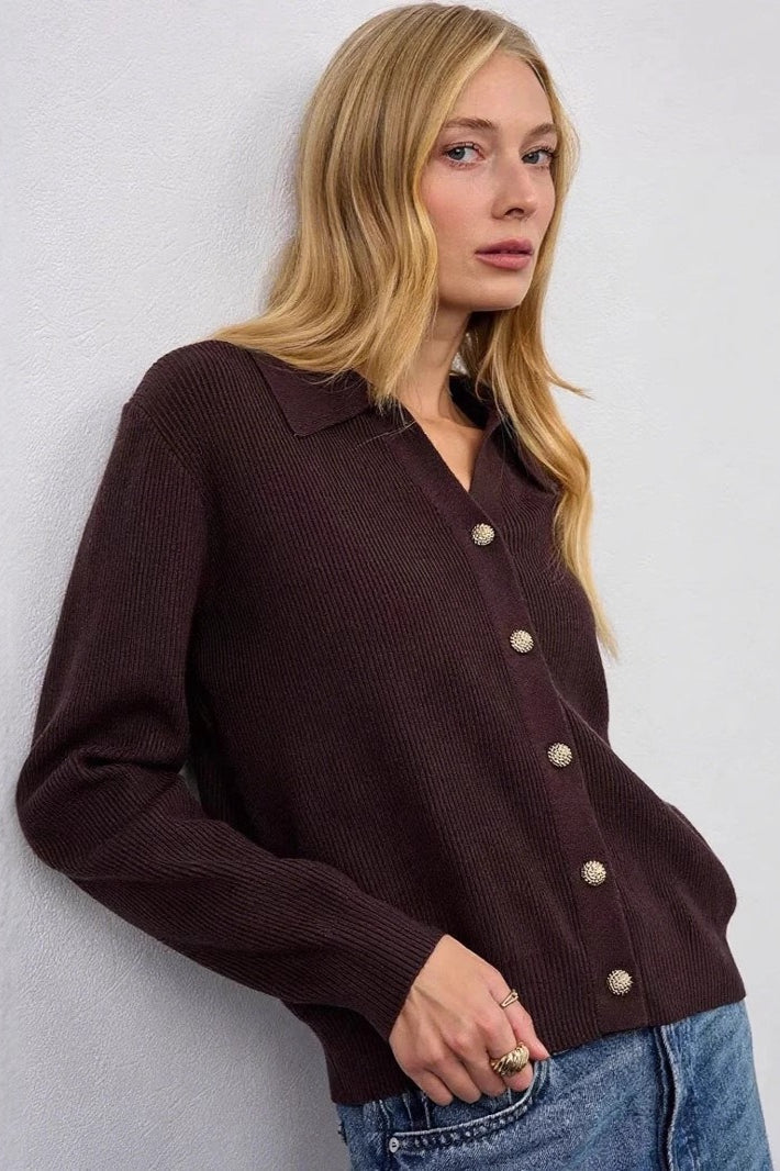 Single Button V-Neck Knit Sweater