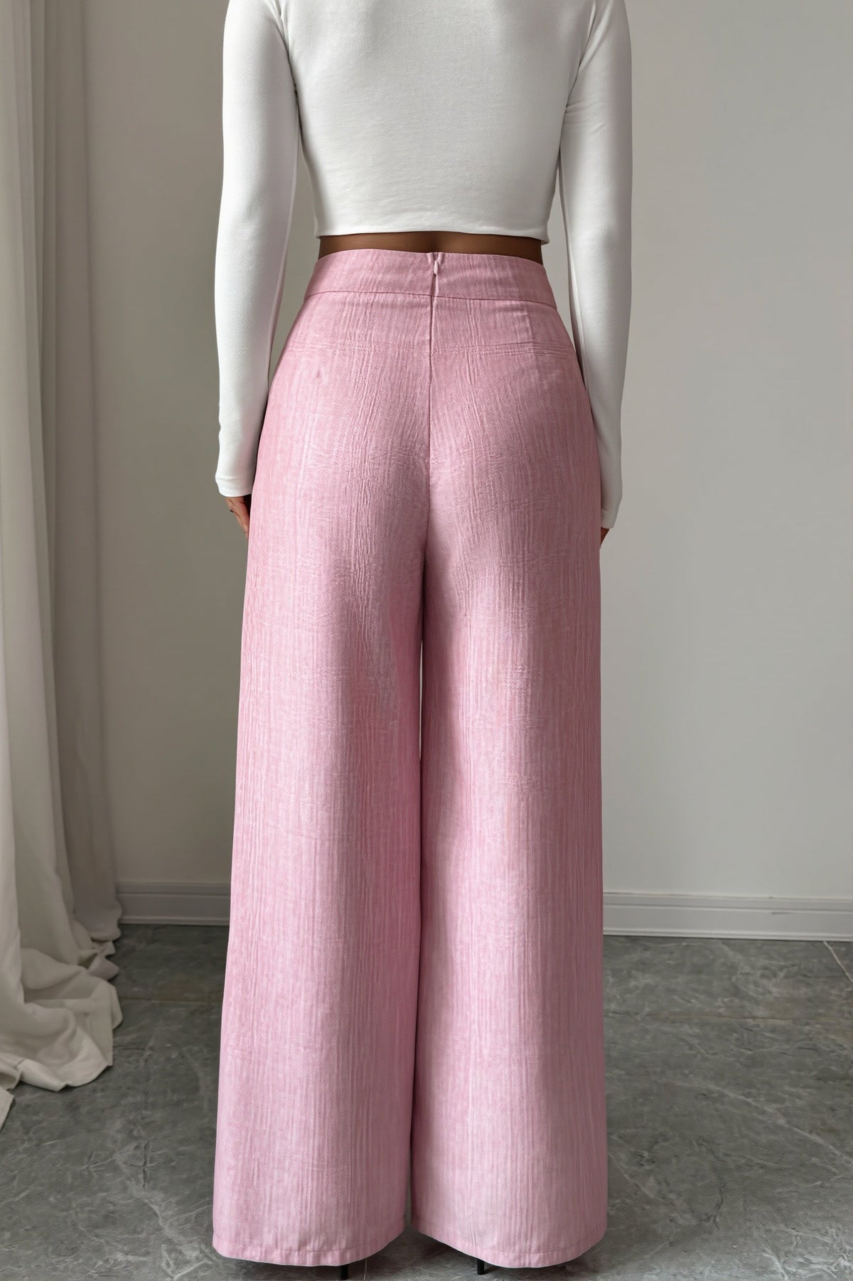 Button Waist Patchwork Wide Leg Pants