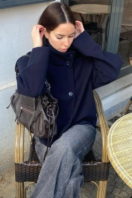 Chic Cropped Stand Collar Wool Coat
