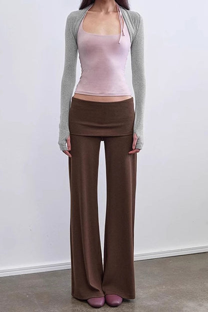 Solid Knit Foldover Waist Flowy Pants