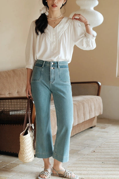 Relaxed Lace Trim Blouse