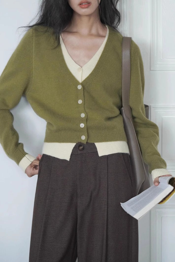 Green Two-Layer Knit Cardigan