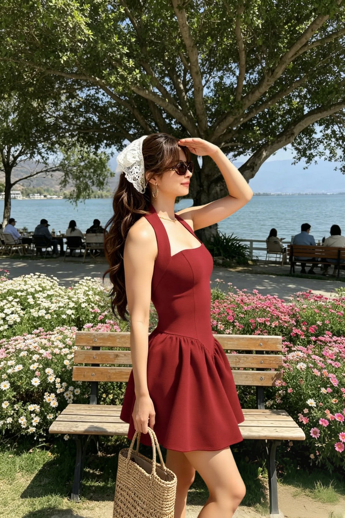 Halter Square Neck Drop Waist Flared Mini Dress