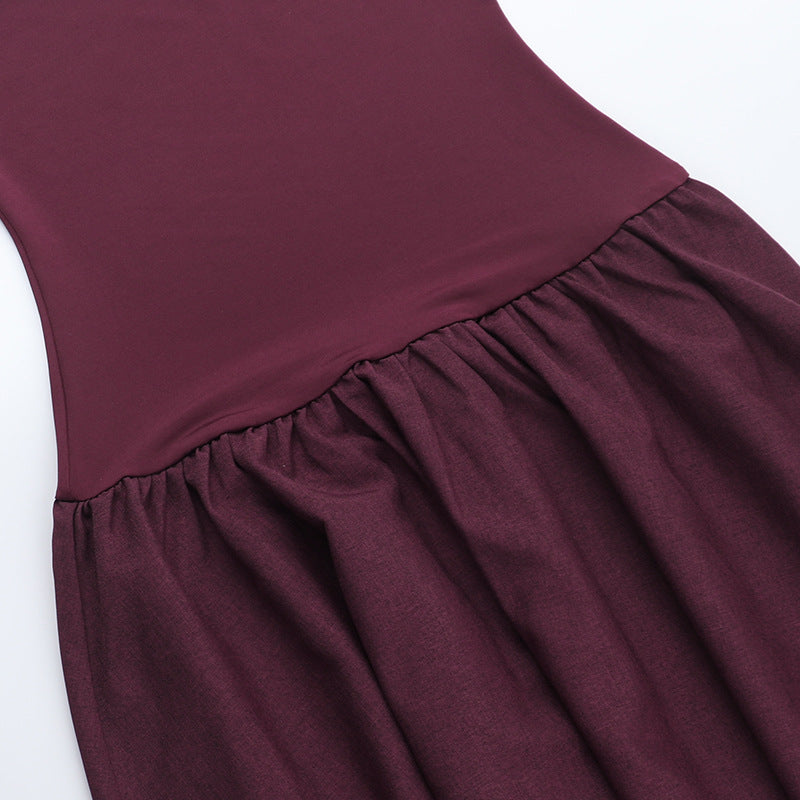Strapless Bandeau Waistband Pleated Maxi Dress