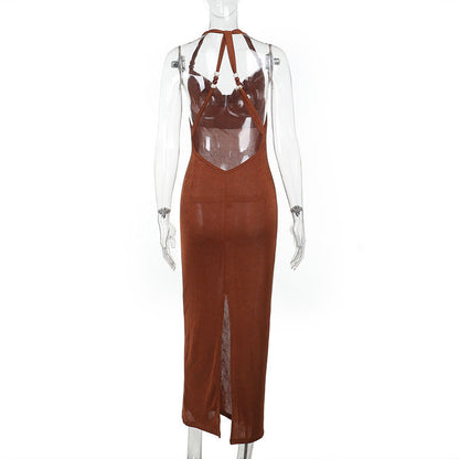 Halter Cowl Neck Backless Bodycon Column Maxi Dress