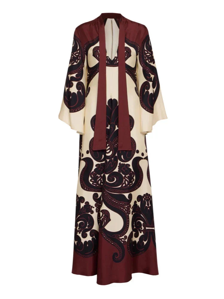 Botanical Print Spaghetti Strap Satin Slip Midi Dress