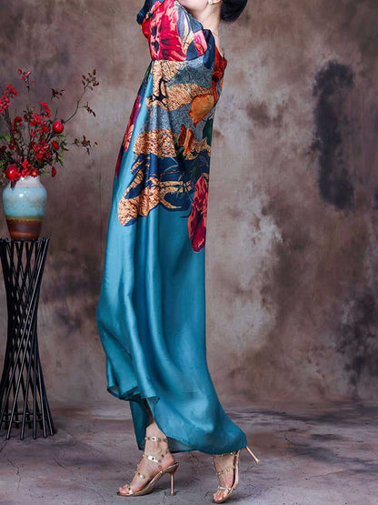 Spaghetti Strap Abstract Print Maxi Dress