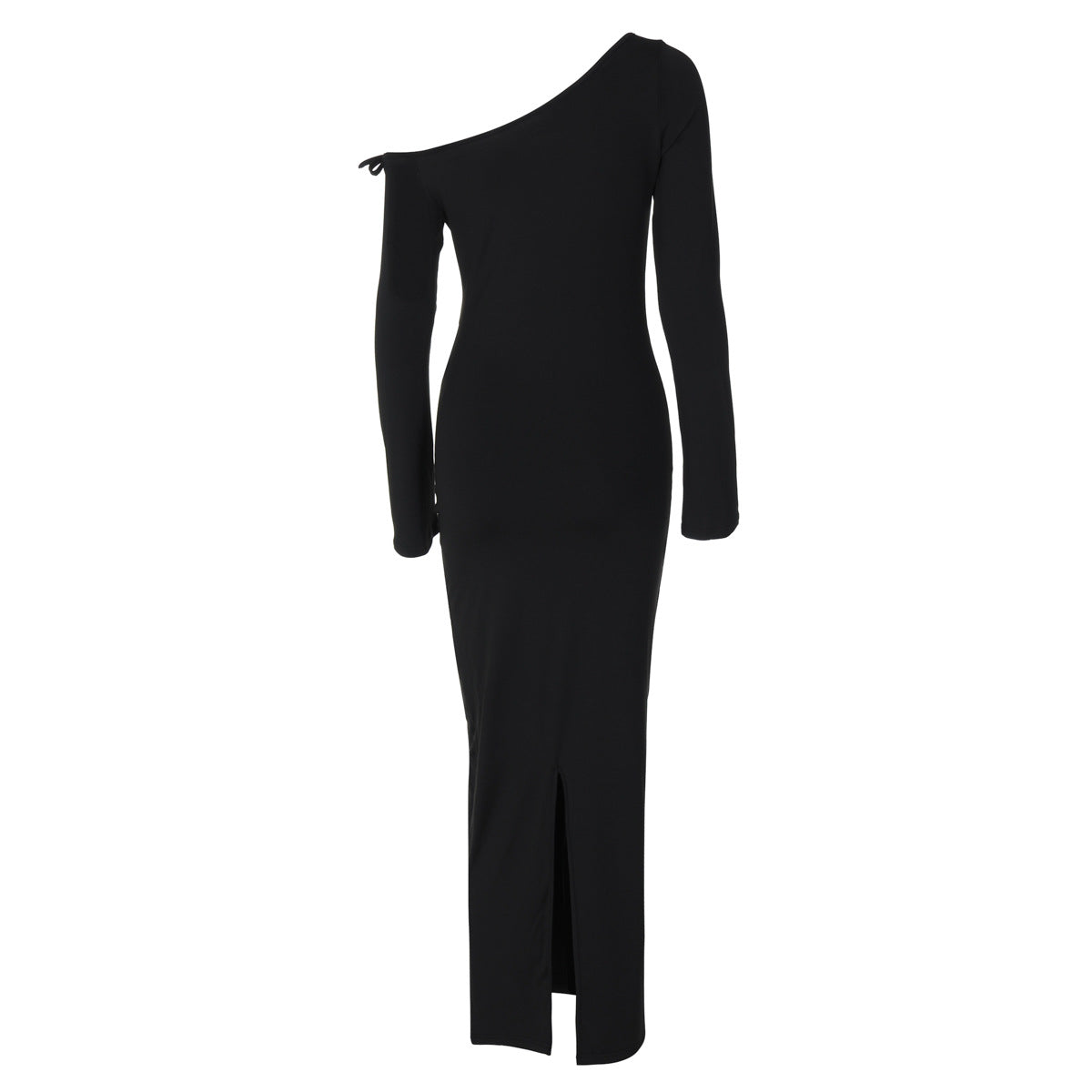 One Shoulder Lace Up Sleeve High Slit Bodycon Maxi Dress