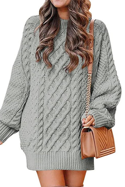 Long Sleeves Cable Knit Mini Sweater Dress