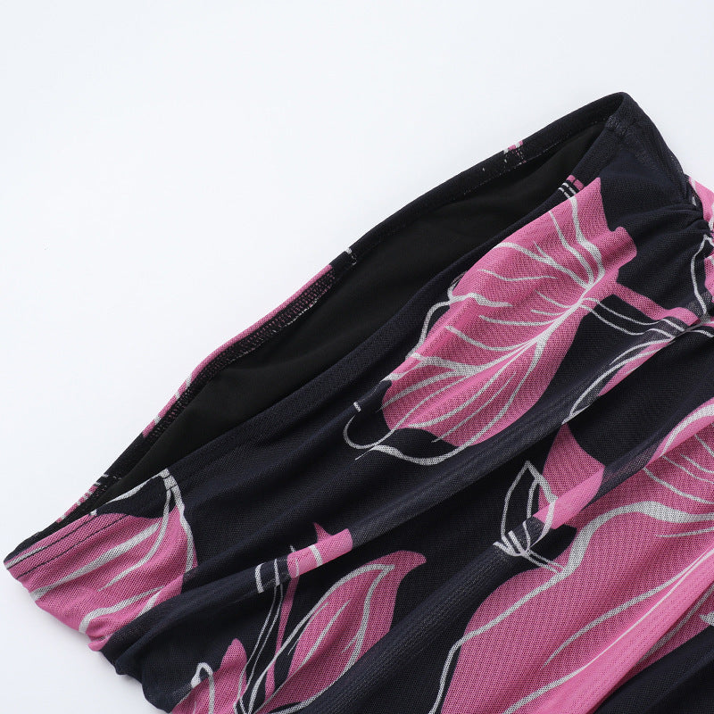 Strapless Ruched Floral Print Column Maxi Dress