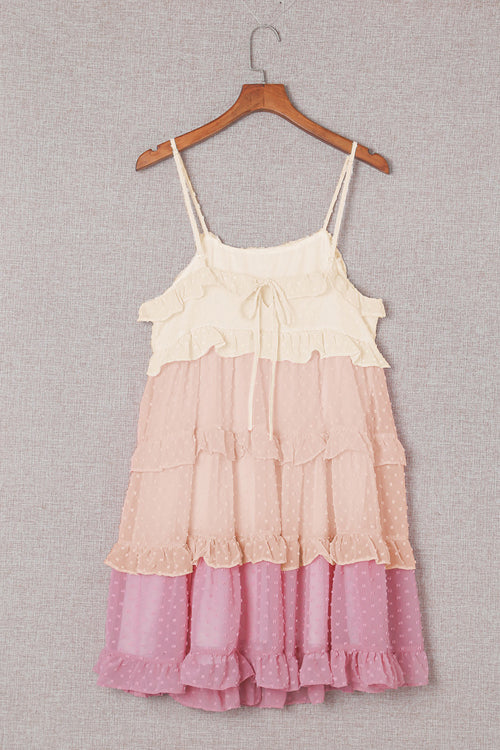 Spaghetti Strap Swiss Dot Tiered Ruffle Mini Dress
