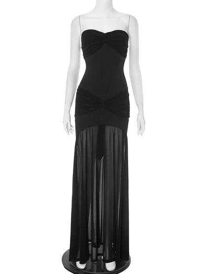 Strapless Twist Knot Sheer Tier Maxi Dress