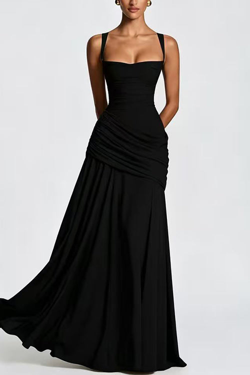 Sleeveless Back Criss Cross Solid Flowy Maxi Dress