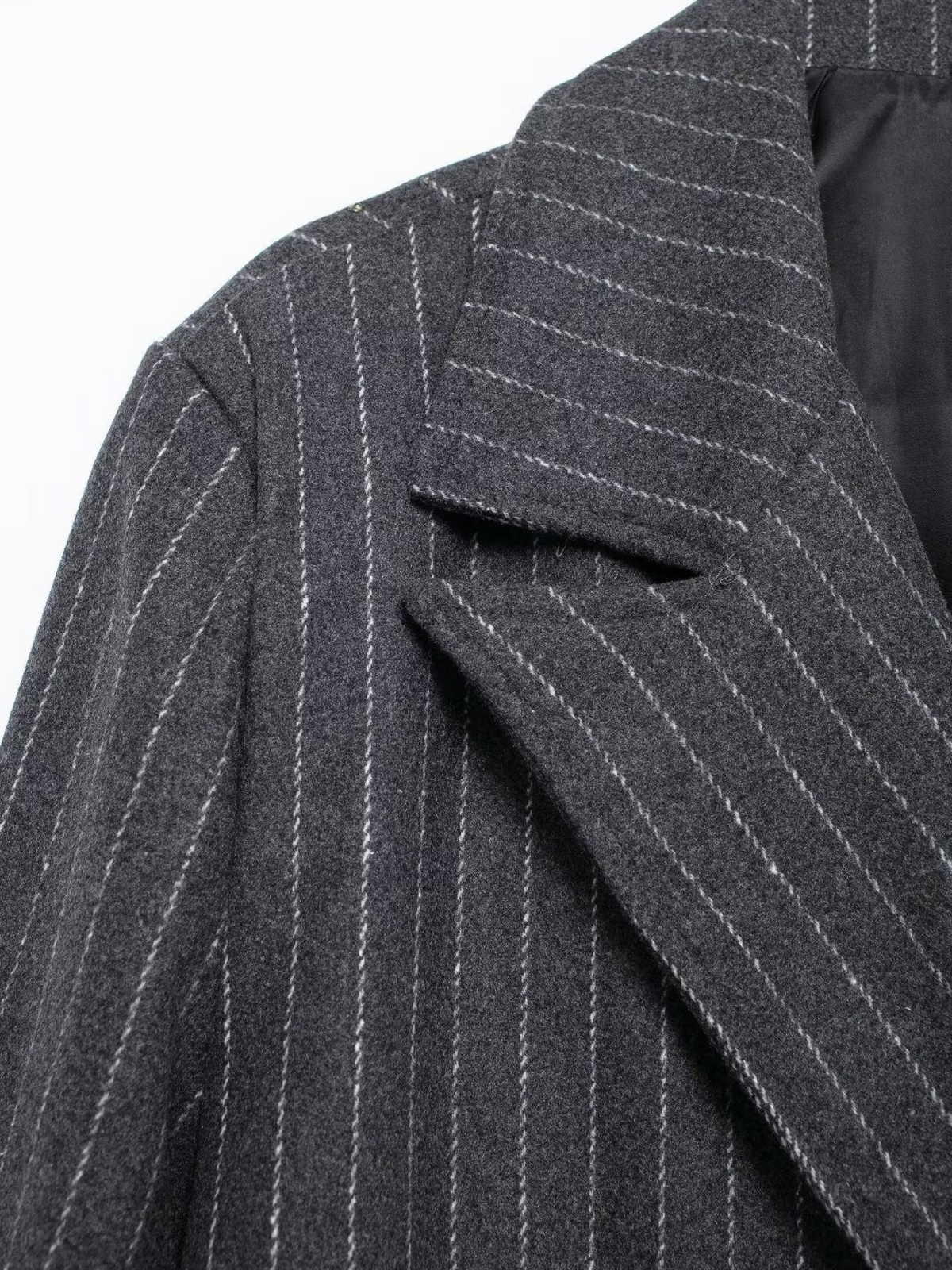 Kassidee Striped Lapel Long Coat