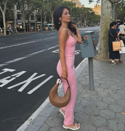 Spaghetti Strap Deep V-Neck Bodycon Maxi Dress