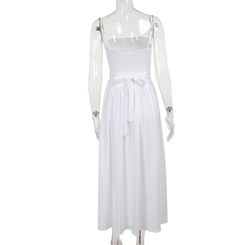 Square Neck Corset Basque Waist Pleated Midi Dress