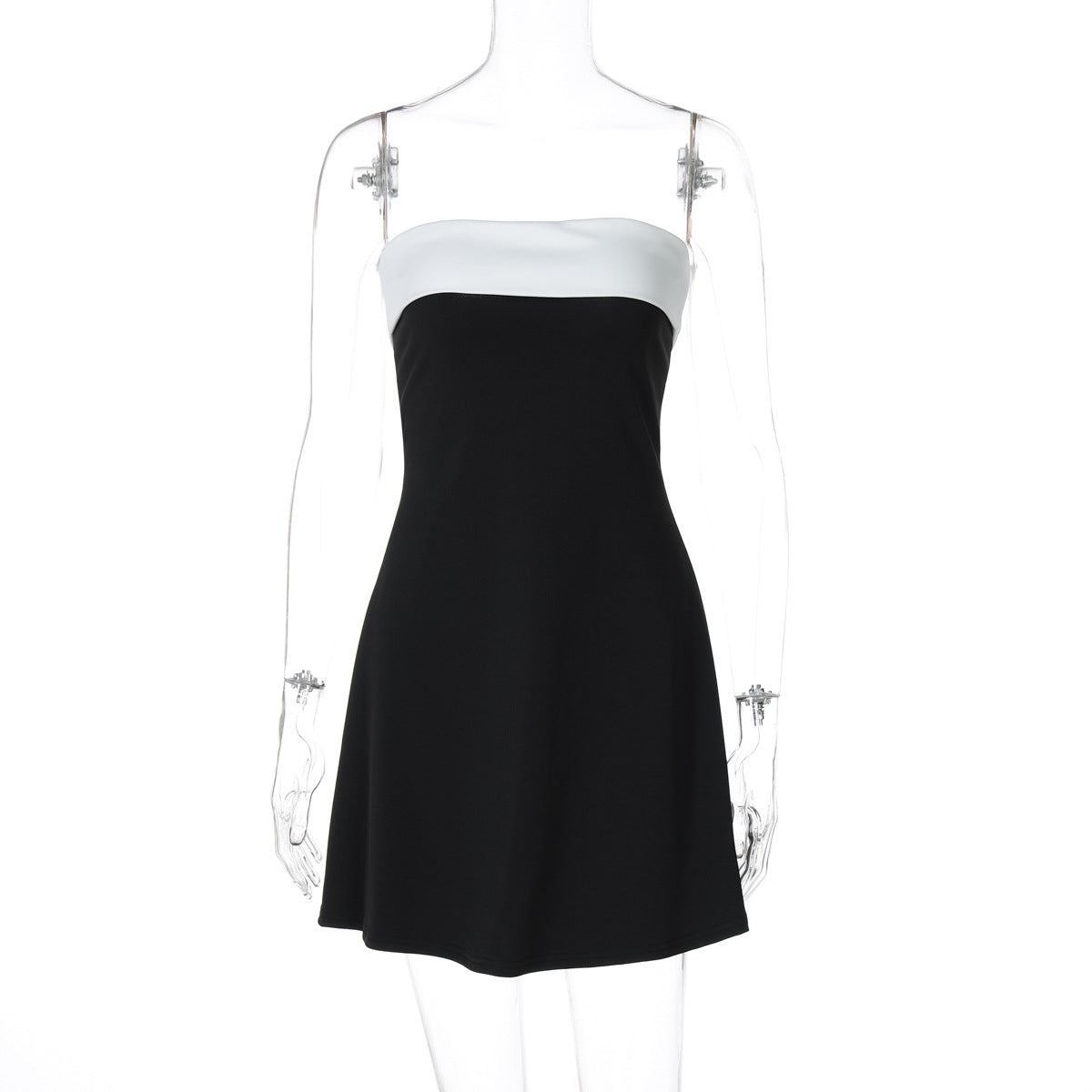 Strapless Contrast Bust Panel A Line Mini Dress
