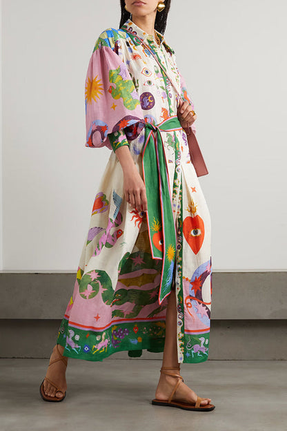 Boho Print Long Sleeve Tiered Maxi Dress