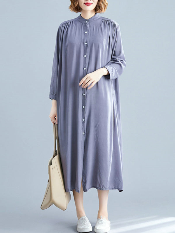 Collared Button Front Tropical Print Shirt Midi Dress