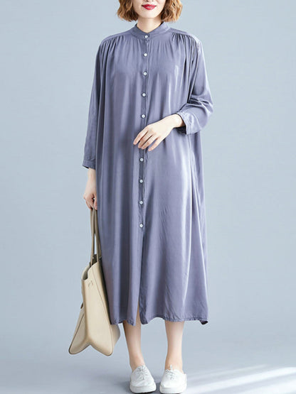 Collared Button Front Tropical Print Shirt Midi Dress