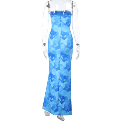 Strapless Abstract Brushstroke Floral Bodycon Column Maxi Dress