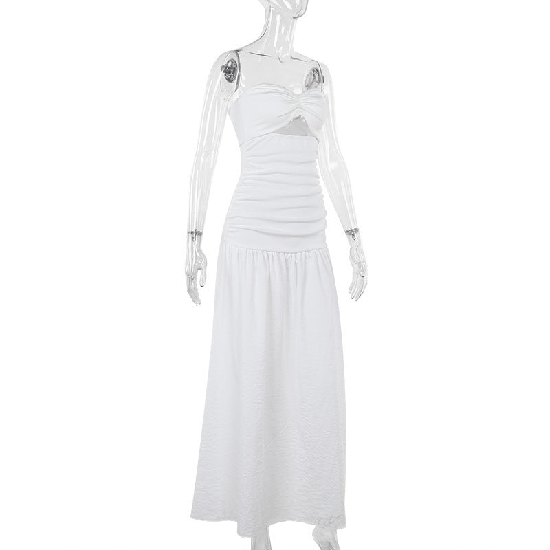 Strapless Twist Bust Underbust Cutout Ruched Drop Waist Ball Gown Maxi Dress