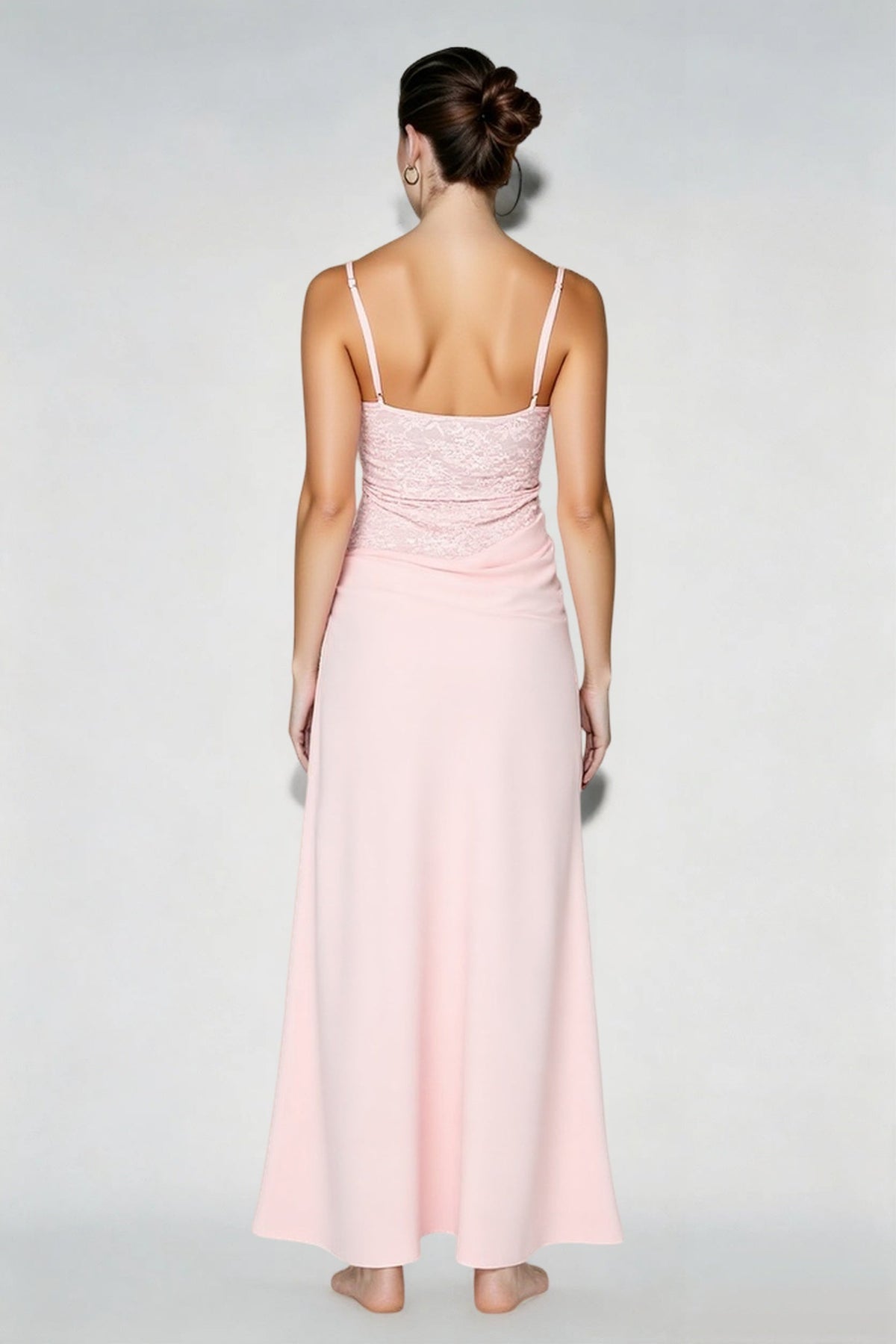 Lace Sweetheart Bodice Spaghetti Strap Pleated A Line Maxi Gown