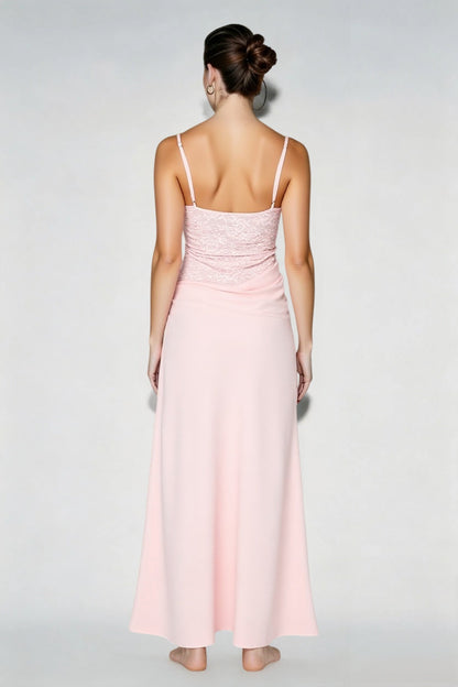 Lace Sweetheart Bodice Spaghetti Strap Pleated A Line Maxi Gown