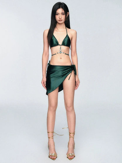 Emerald Satin Gem Bikini Set