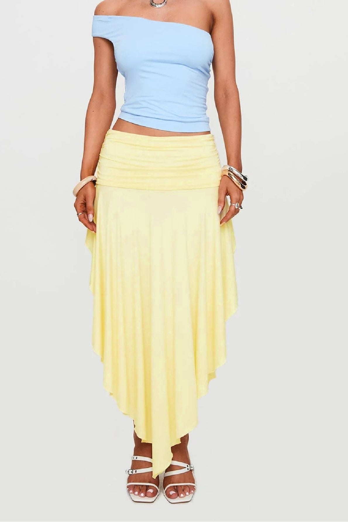 Wrinkled High Waist Asymmetrical Split Skirt