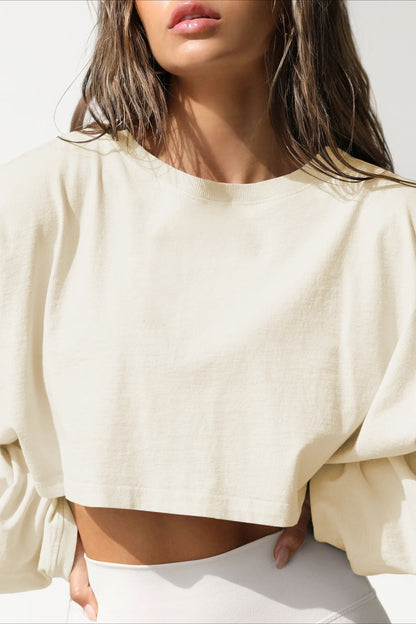 Solid Cropped Crew Neck Sweatshirt