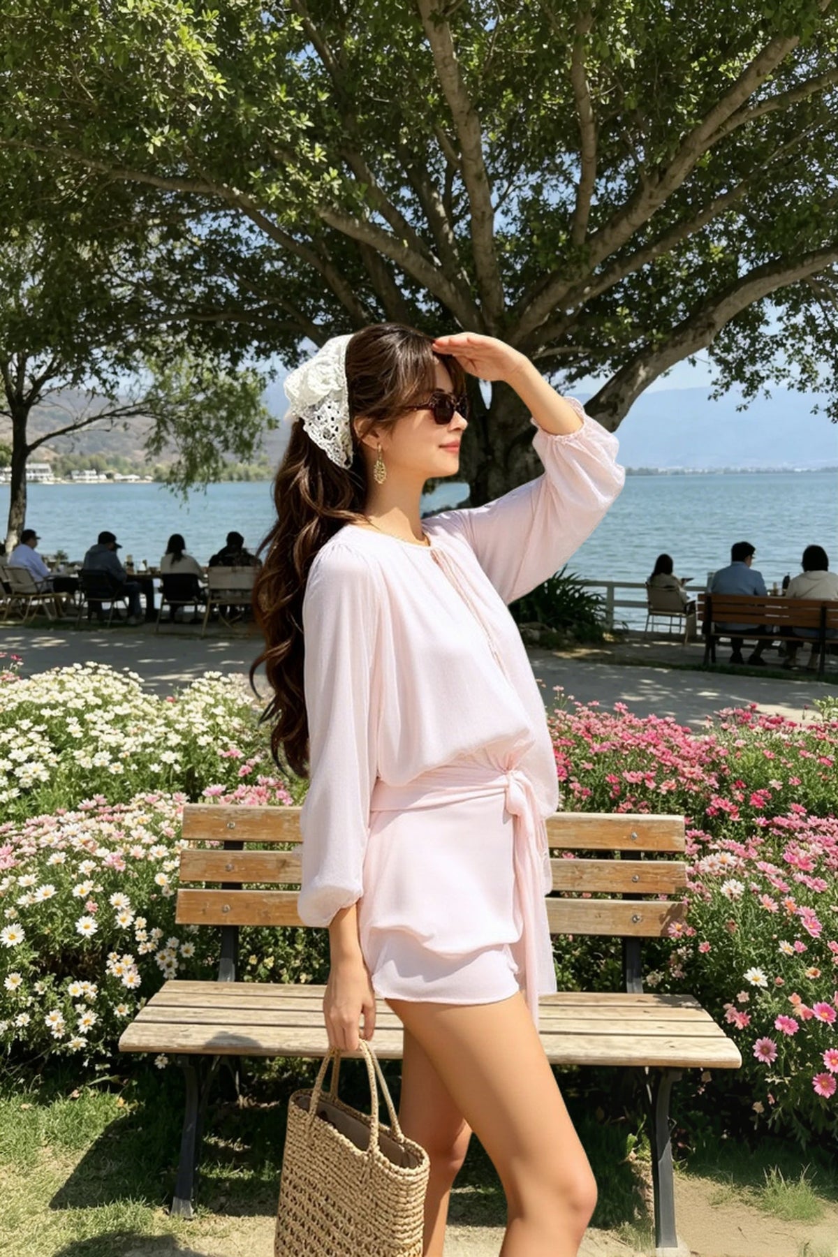 Crinkle Shimmer Tie Front Balloon Sleeve Mini Dress