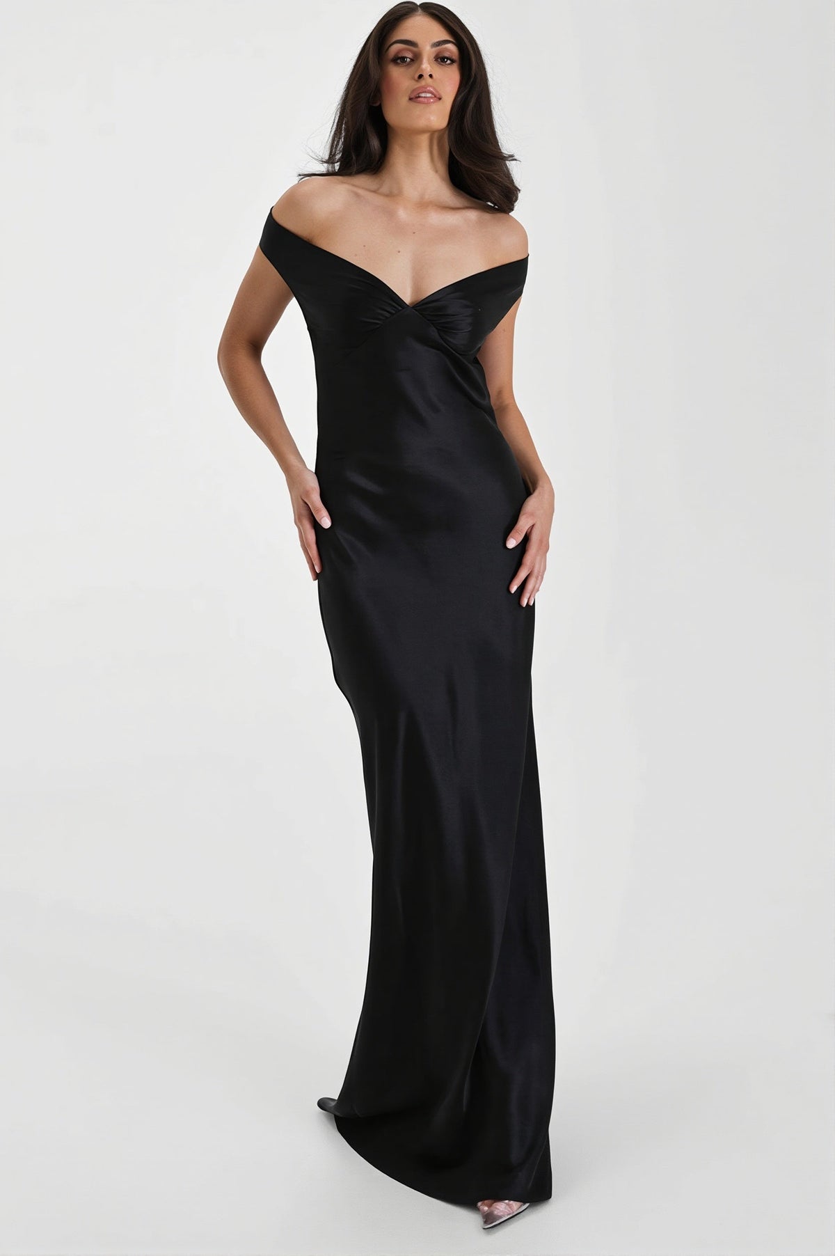 Satin Off Shoulder Bodycon Mermaid Maxi Dress