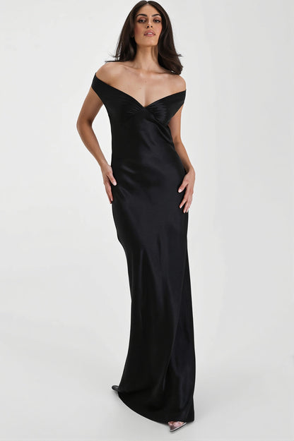Satin Off Shoulder Bodycon Mermaid Maxi Dress