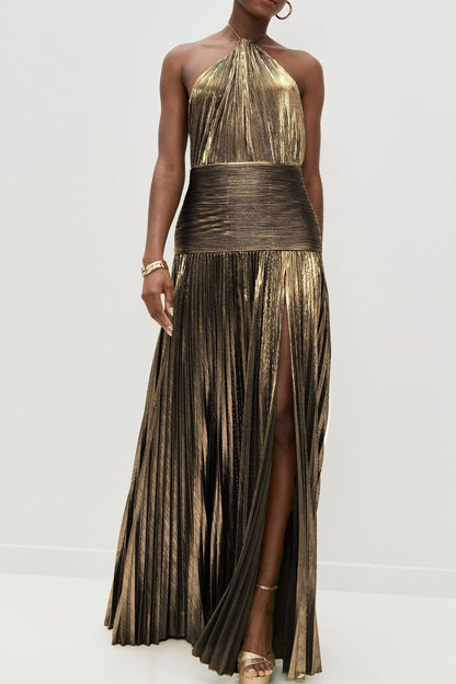 Halter Backless Split Tie Bodycon Maxi Dress