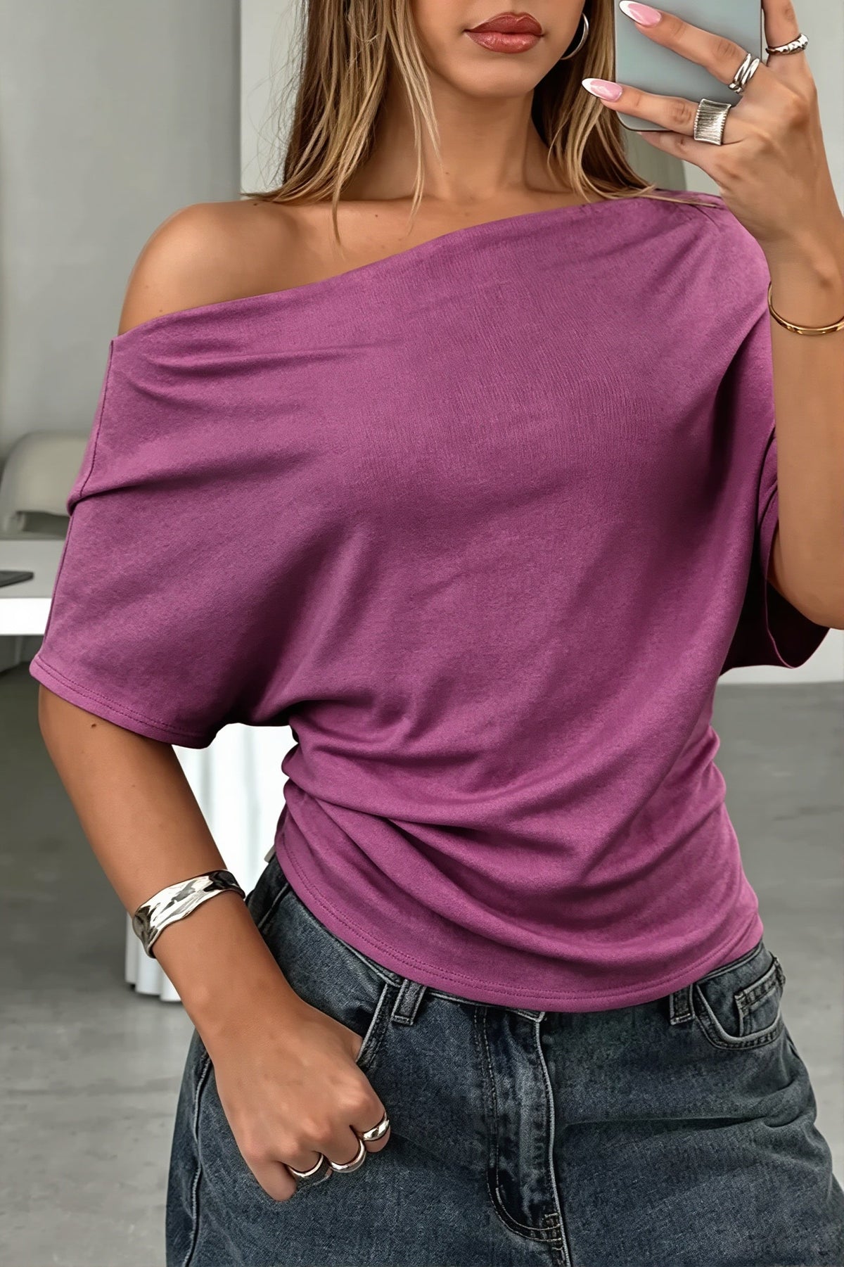 One Shoulder Ruched Waist T-Shirt