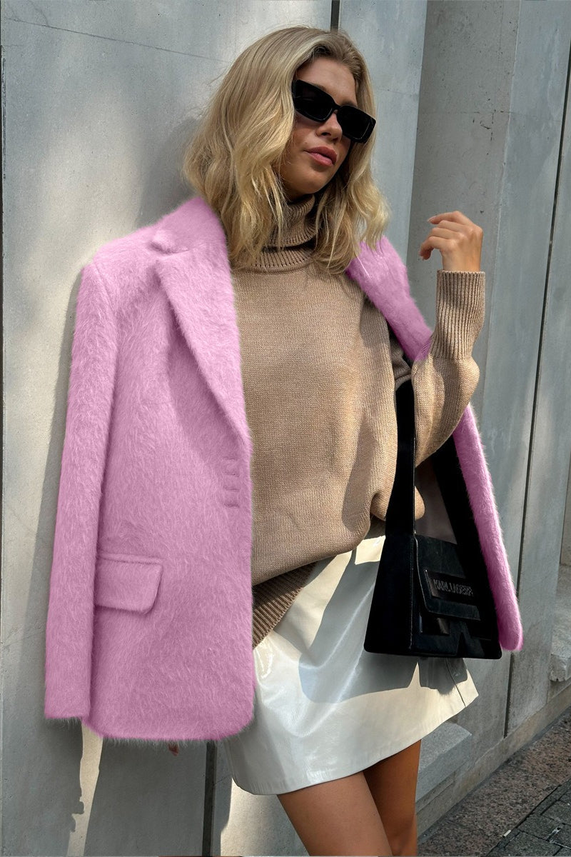 Soft Pile Relaxed Fit Lapel Blazer