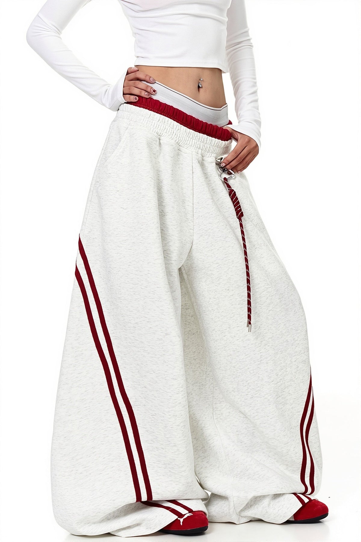 Double Waist Stripe Panel Pants