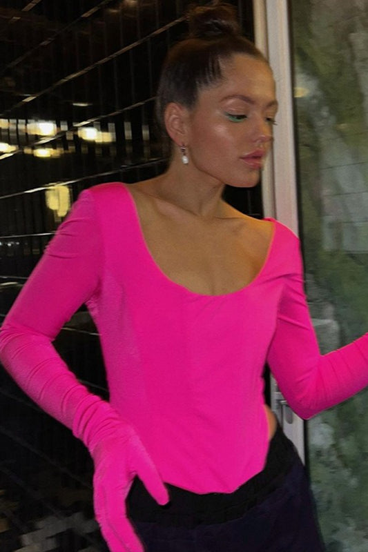 Long-Sleeve Waist-Defined Fitted Crop Top