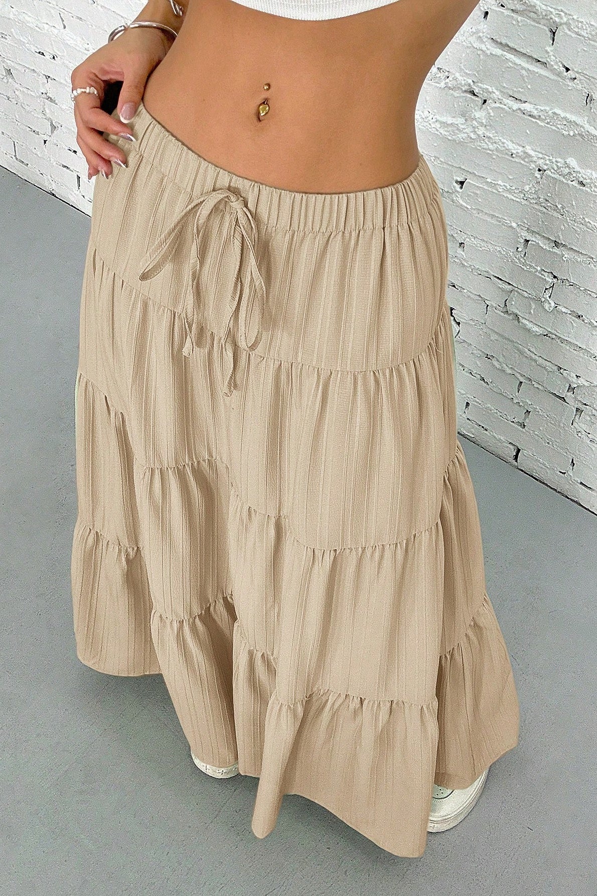 Tiered Drawstring Maxi Skirt