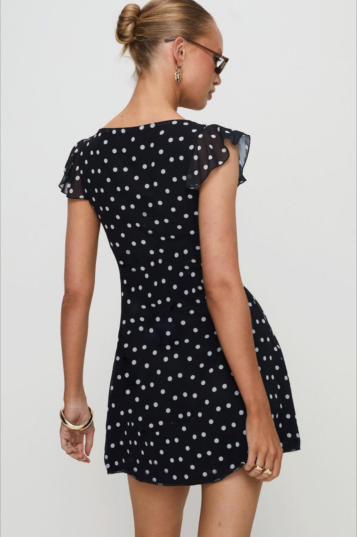 Black Polka Dot Mesh A-Line Mini Dress
