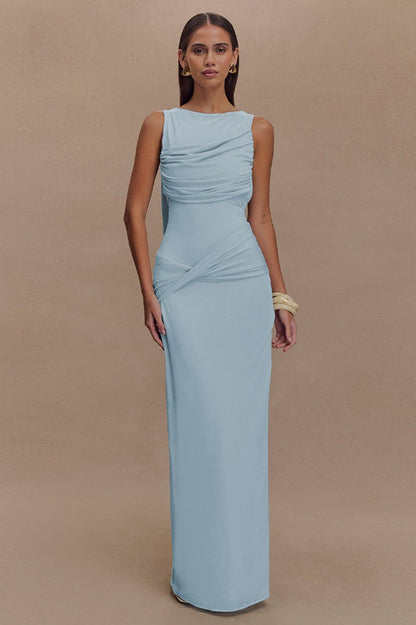 Ruched Split Backless Maxi Dress