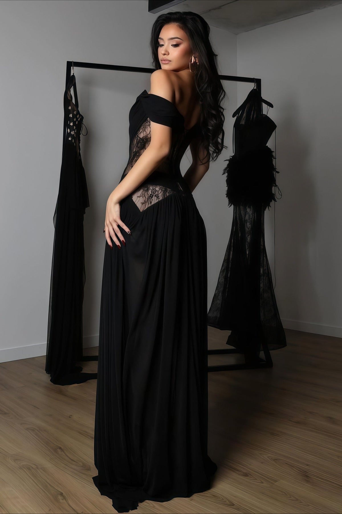 Sexy Lace Patchwork Cutout Sheer Slit Maxi Dress