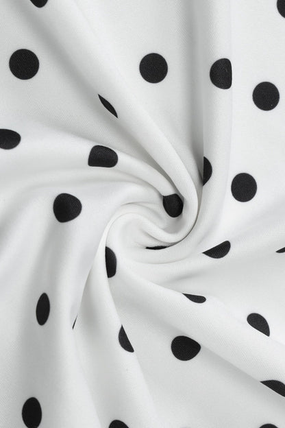 Boat Neck Polka Dot Asymmetric Shoulder Tie Detail Bodycon Mini Dress