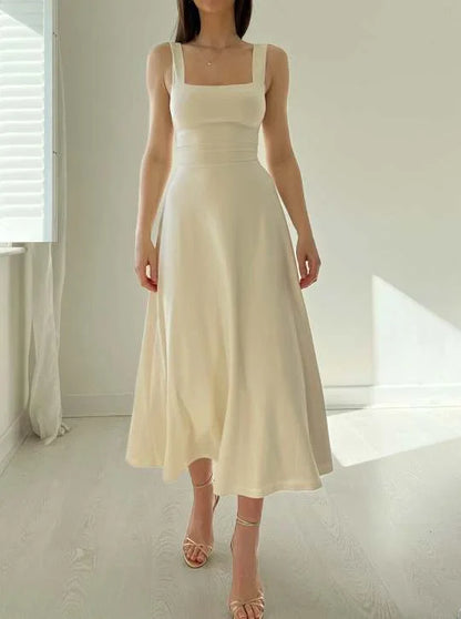 Scoop Neck Wide Strap Fit and Flare Maxi Dress
