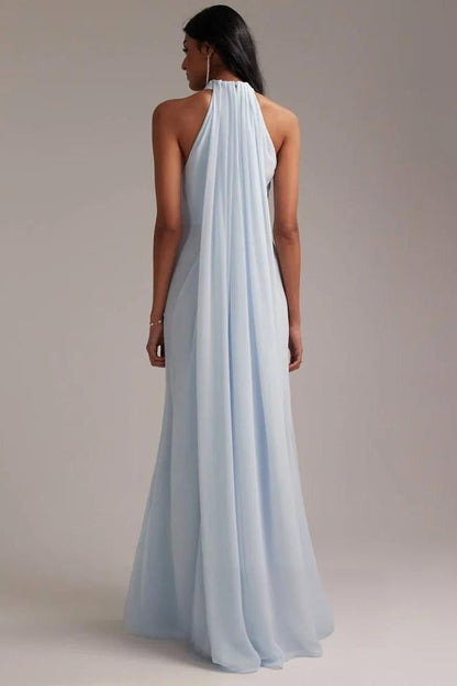 Elegant Halter Light Blue Maxi Party Dress