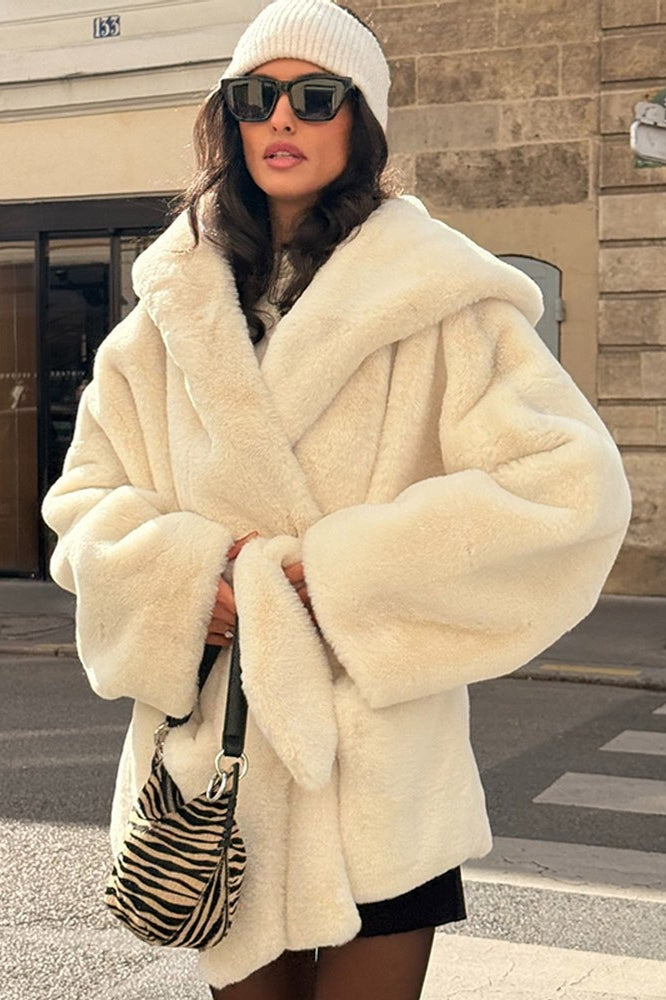 Faux Fur Belted Hooded Coat