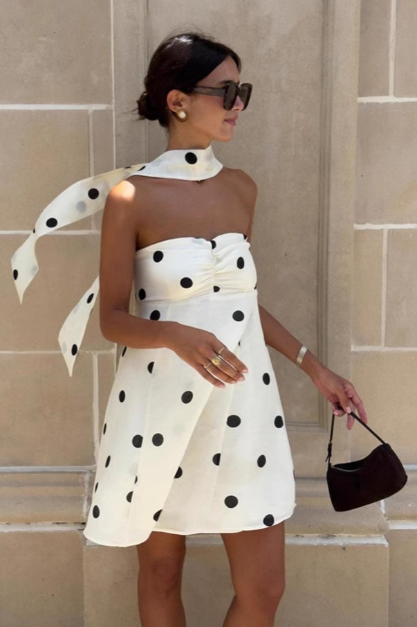 Fashionable Polka Dot Strapless Mini Dress