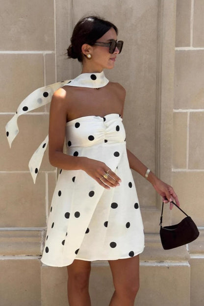 Fashionable Polka Dot Strapless Mini Dress
