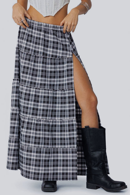 Colorblock Plaid A-Line Skirt